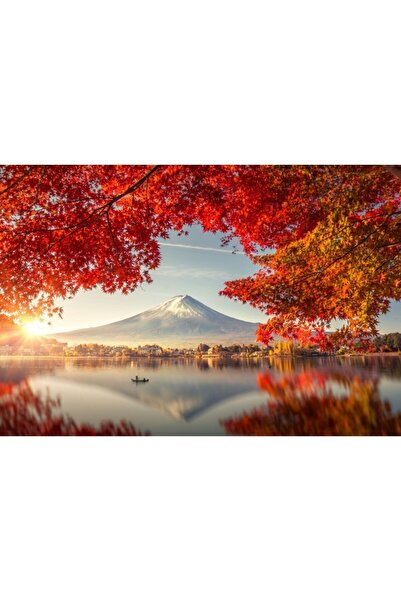 Zumzeria Καμβάς Tablou Πολύχρωμος Φθινοπωρινός Καμβάς με Πρωινή Ομίχλη και Κόκκινα Φύλλα, 80x50εκ.