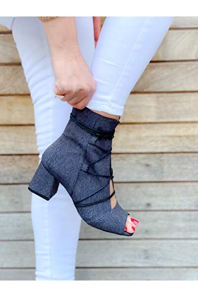 irmona بوت صيفي من الدنيم باللون الرمادي المبتسم بكعب 5 سم