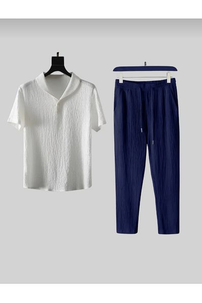 SKYLİGHT Unisex European Stilli White T-Shirt and Blue Sweatpants Girdle Personal Clothing