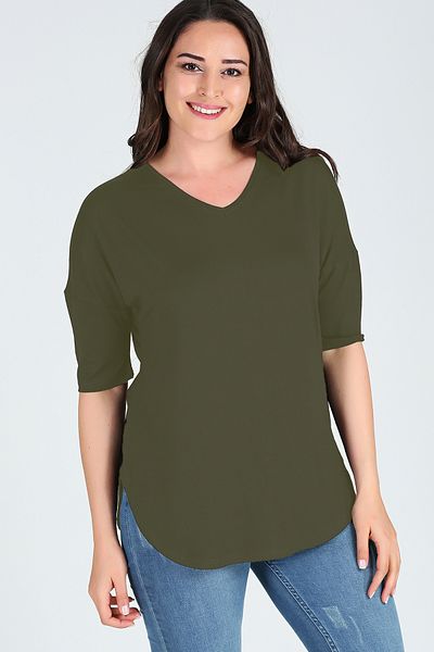 Curvy Trend Μπλούζα με μισό μανίκι με σχίσιμο στο πλάι