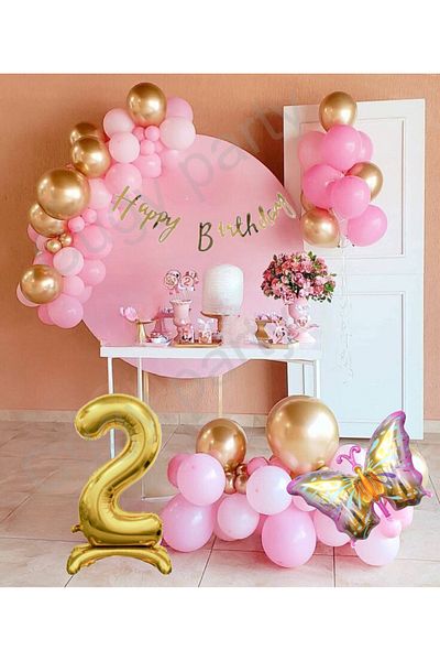 CUGY Girl Pink Concept Hologram Butterfly 2 Years Old Footed Number Birthday Party Celebration Set