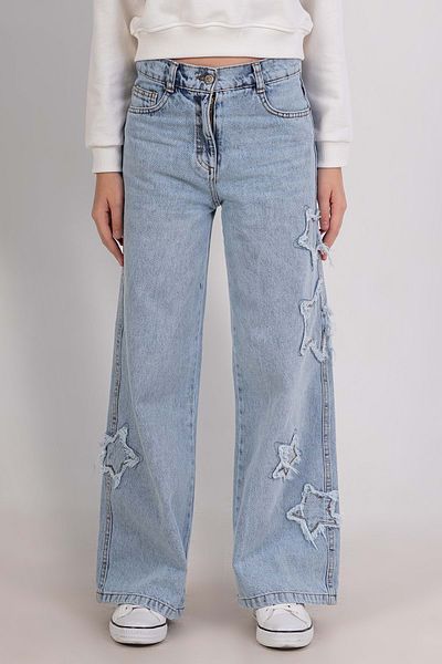 wakawakakidsstore Star Applique Wide Leg Adjustable Waisted Girl's Jeans