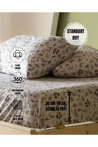 sutra Nermince Series 100% Cotton Akfil 160X200 cm Double Elastic Sheet Set