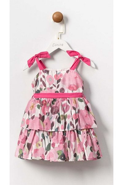 wakawakakidsstore Floral Printed Girl's Dress with Bow Detail on the Back