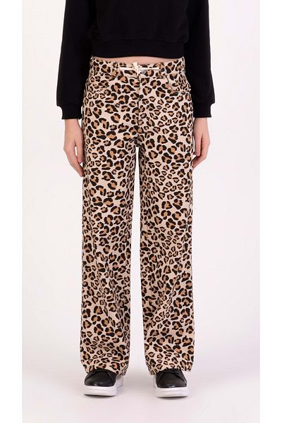 wakawakakidsstore Pantaloni din Gabardină pentru fete cu talie reglabilă cu model leopard