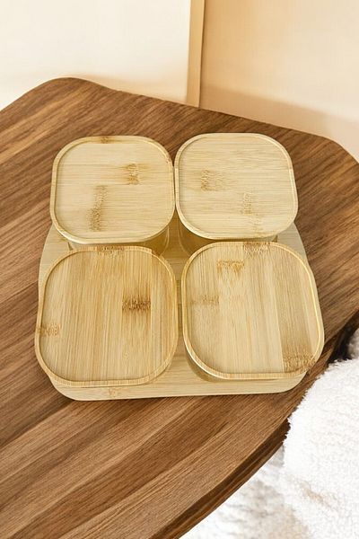Mirilliahome 4-Piece Vacuum Sealed Borosilicate Glass Breakfast Set - Airtight Storage Container with Bamboo Tray