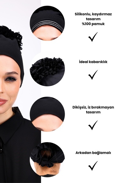 Loggia Non-Slip Ruffled Black Silicone Seamless Non-Slip Bonnet Women's Hijab Tie Inner Bonnet