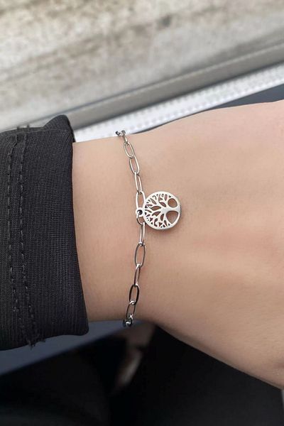 xsir Silver Color Tree of Life Figured Steel Bracelet