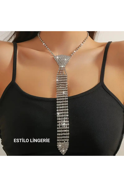 Estilo Lingerie Taşlı Kravat Detay Vücut Aksesuarı Göğüs Bikini Sütyen Takısı...