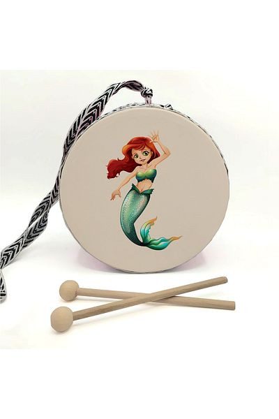 BAKSEPETE Mermaid Printed Leather Toy Children's Drum Yellow (2-5 Years Old)