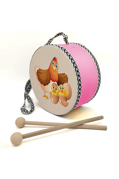 BAKSEPETE Chicken Family Printed Leather Toy Children's Drum Pink (2-5 Years Old)