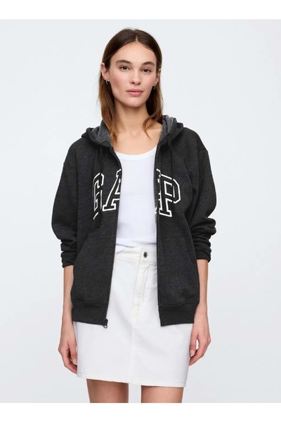 GAP V-Frch Exc Herıtage Fz Hoodie Hooded Zipper Women's Sweatshirt Dark-Gray