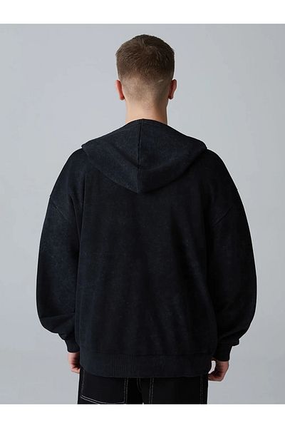 LC Waikiki Black Hooded Young Men's Zippered Sweatshirt -Akrstore-