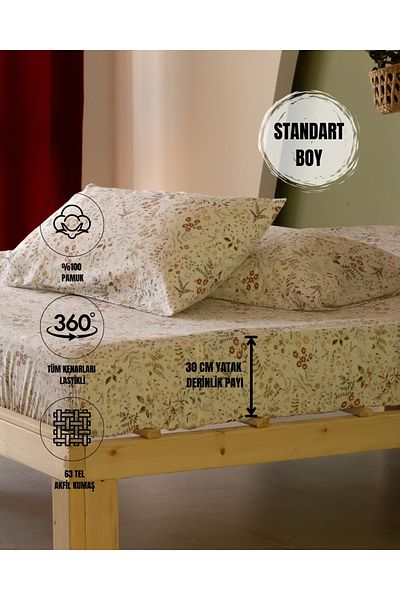 sutra 100% βαμβάκι 63 σκέλη 160x200+30 cm Σετ σεντόνια διπλά ελαστικά