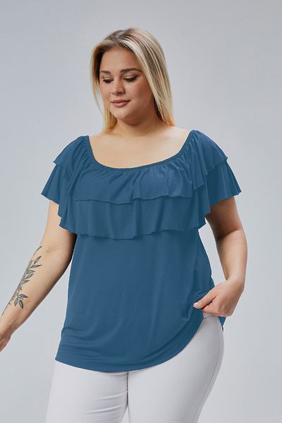 Curvy Trend Μπλούζα βισκόζης με γιακά Madonna Plus Size