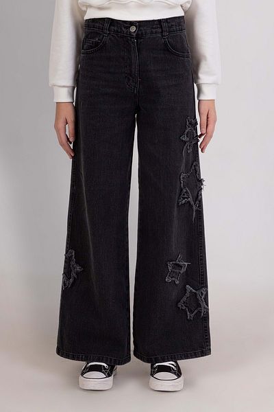 wakawakakidsstore Star Applique Wide Leg Adjustable Waisted Girl's Jeans