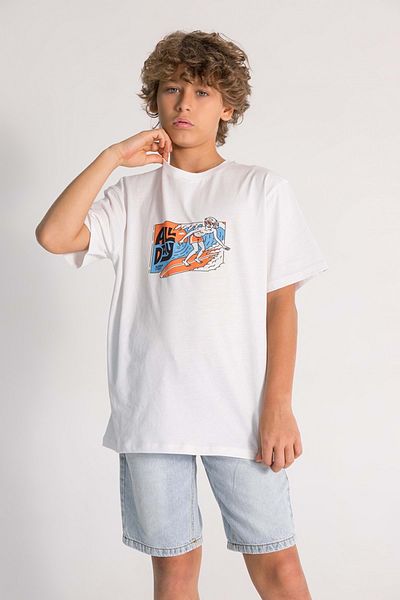 Waka Waka Tricou pentru băiat cu decolteu rotund cu imprimeu în față și în spate - alb