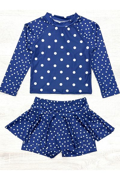 Lolliboomkids Σετ μακρυμάνικο κολάν Navy Blue Color Polkadot 2 τεμαχίων με φούστα