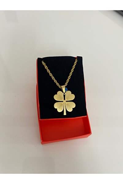 stainles steel Burgu Zincirli Kararmaz Çelik 4 Yapraklı Yonca Kolye Nazarlı