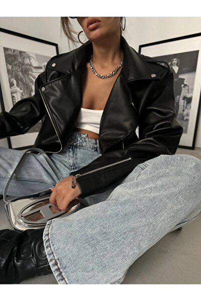Ekim Store Uzun Kemerli Boyfriend Deri Ceket