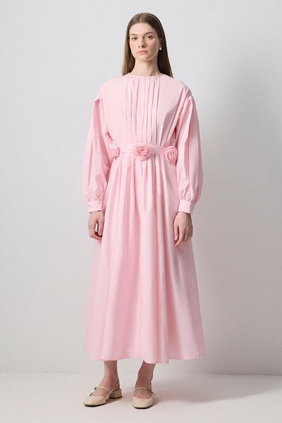 Touché Privé Flower Detailled Pleated Poplin Dress