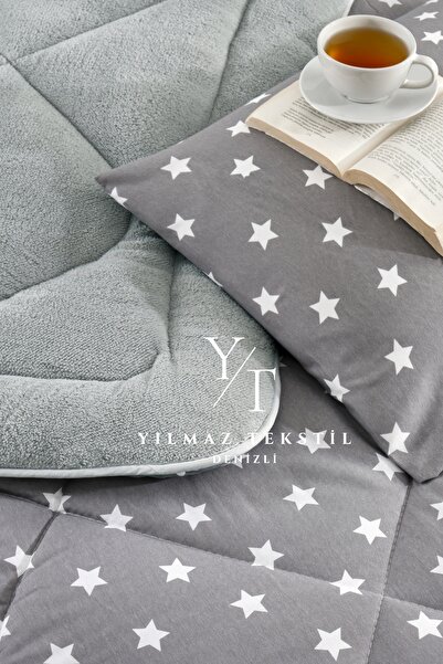 Home Tek Kişilik Welsoft Yorgan Uyku Seti Füme Yıldız | Lastikli Çarşaflı | Çeyiz Seti | Çeyiz Takımı