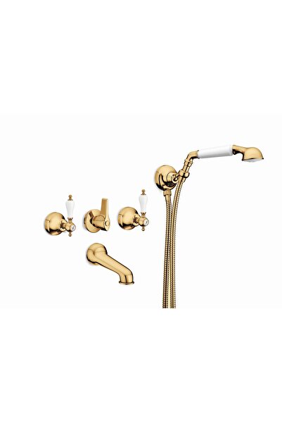 GS Rubinetterie خلاط دش حمام مخفي من GS Vittoriana مع صنبور وخرطوم باللون الأبيض الذهبي