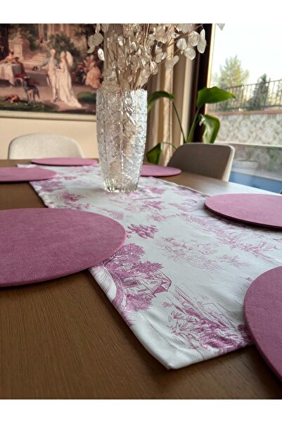 TUĞÇE DEMİR HOME DESIGN PEMBE COUNTRY DESEN RUNNER SUPLA (AMERİKAN SERVİS) TAKIM