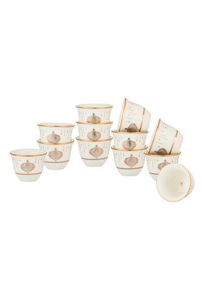Dania Saudi coffee cup set made of pure white porcelain with a beautiful gold pattern, consisting of 12 pieces