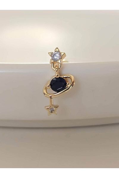 Eva Takı Store Galaxy Planet Saturn Star Model Piercing Tragus Helix Gold Color Earrings