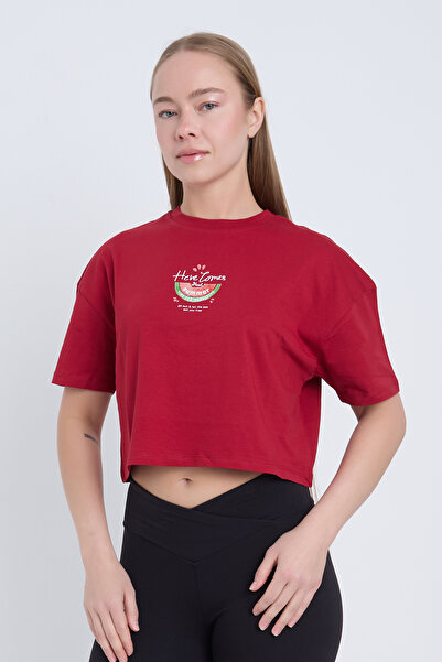 Velvoria Γυναικείο oversized Fresh Summer Claret Red Color Crop