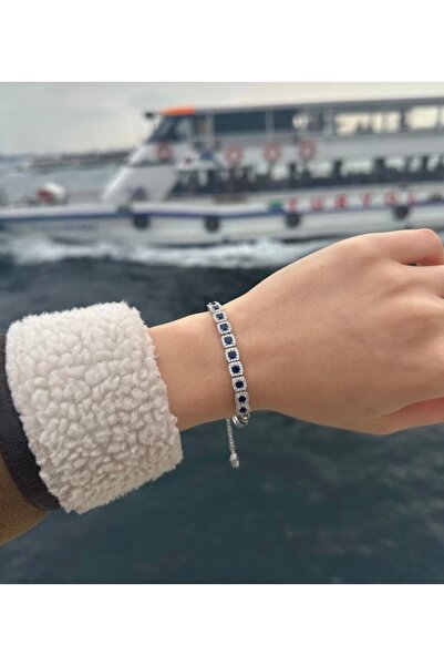 ED CAESAR 925 Ayar Gümüş Safir Taşlı Trend Bileklik
