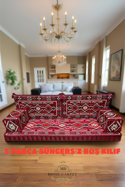 mdhomecarpet Anadolu Desenli Şark Köşesi Yer Minderi Takımı –Süngersiz Kılıf ...
