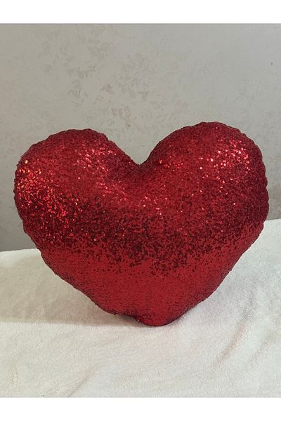 happyteks boutique Sequin Heart Pillow Cushion Red