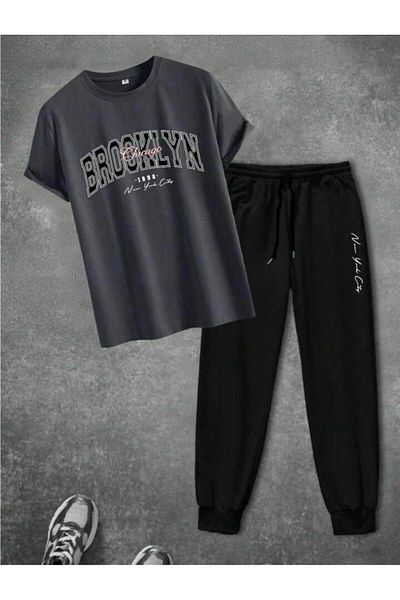 LA VESTİTİ Unisex Oversize Brooklyn Printed T-Shirt & Black Jogger Tracksuit