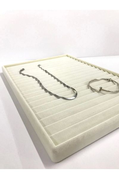 MeGass Dekor Domestic Production Madrid Model Suede Fabric Cream Color 34/24 Cm Stepped Drawer Ici Bracelet-necklace Stand
