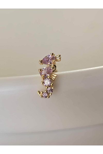 Eva Takı Store Sea Horse Model Cartilage Piercing Tragus Helix Gold Color Earrings