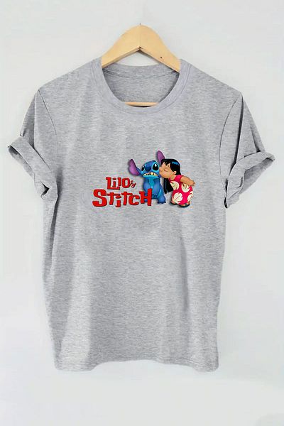 makiteks Μπλουζάκι Unisex Oversize Lilo Stitch με στάμπα Λευκό/Μαύρο/Γκρι
