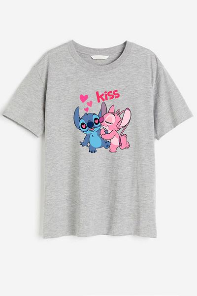 makiteks Γυναικείο μπλουζάκι με στάμπα Lilo Stitch Unisex Oversize Crew Neck Λευκό μαύρο γκρι μπλουζάκι