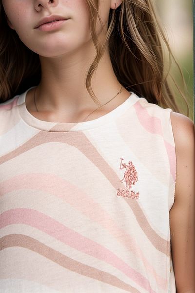 U.S. Polo Assn. Girl's Patterned Cream 100% Cotton Dress