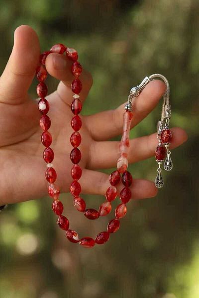 Midyat Gümüş Dünyası Men's Cat Eye (Glowing in the Light) Powder Amber Prayer Beads