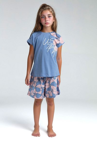 U.S. Polo Assn. Girl's 100% Cotton Crew Neck T-Shirt Shorts Set