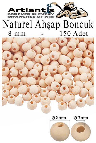 Artlantis Naturel Ahşap Boncuk 8mm 150 li 1 Paket Ham Boyanabilir Ahşap Yuvar...