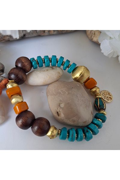 azra takı tasarım Handmade Authentic Bohemian Orange, Turquoise, Color Rice Apparatus, Women's Bracelet