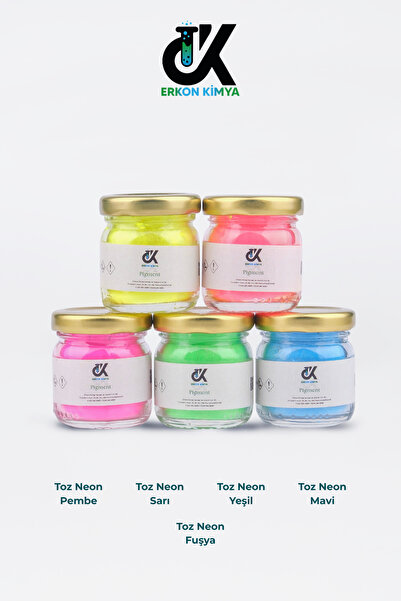 ERKON KİMYA PİGMENT 5'li Neon toz boya Seti 5*10gr  Pembe/Sarı/Yeşil/Mavi/Fuşya