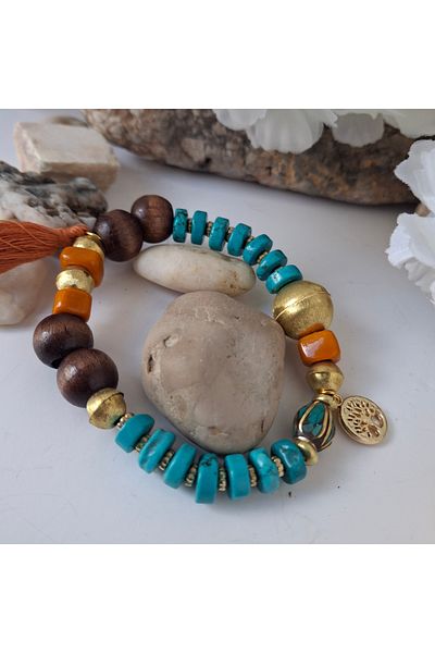 azra takı tasarım Handmade Authentic Bohemian Orange, Turquoise, Color Rice Apparatus, Women's Bracelet