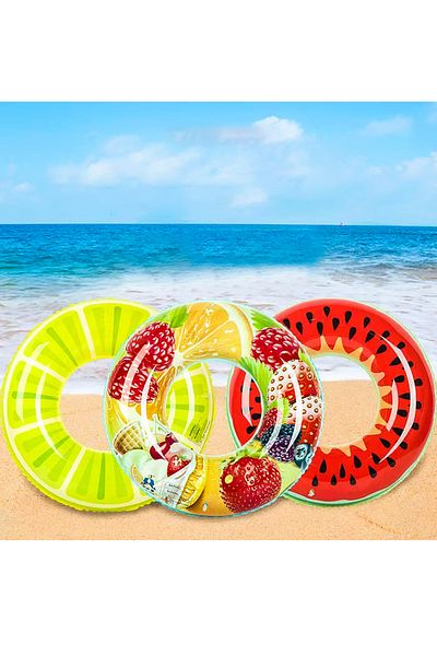 Little Trends Fruit-Themed Inflatable Swim Rings – Set of 3 Kids Inflatable Swimming Ring Pool Float