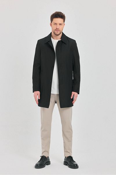 TREND KOMBİN Men's Black Classic Collar Standard Fit Trench Coat