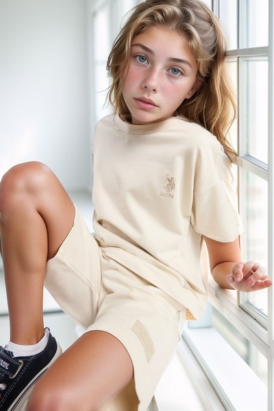 U.S. Polo Assn. Girl's 2 Thread 100% Cotton Crew Neck T-Shirt Bermuda Set