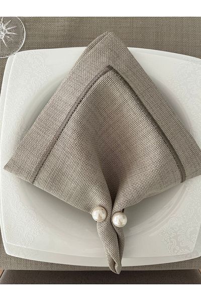 Zeren Home Λεπτομερής περιτύλιγμα Piko Πολυεστερική λινό χαρτοπετσέτα παρουσίασης 40 x 40 - 6 τεμάχια πέτρας